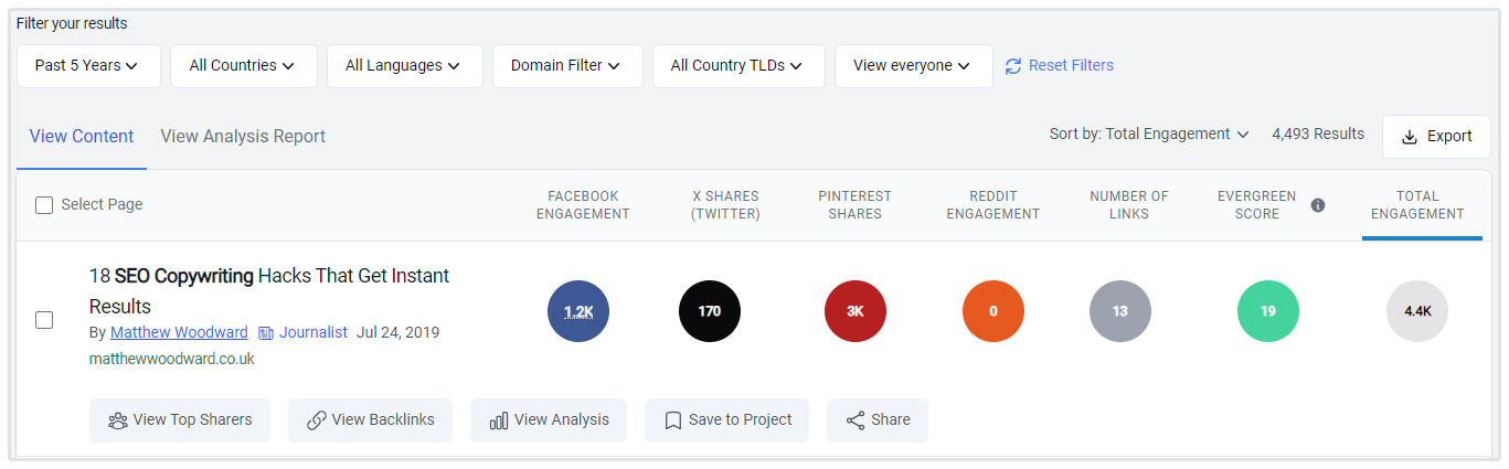 Buzzsumo Backlinks View